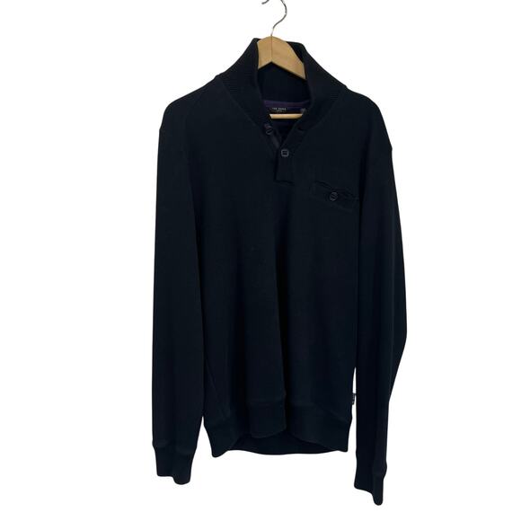 Ted Baker Men’s Shawl Collar Sweater Size 6 Black Cotton Blend Knit - Picture 1 of 6